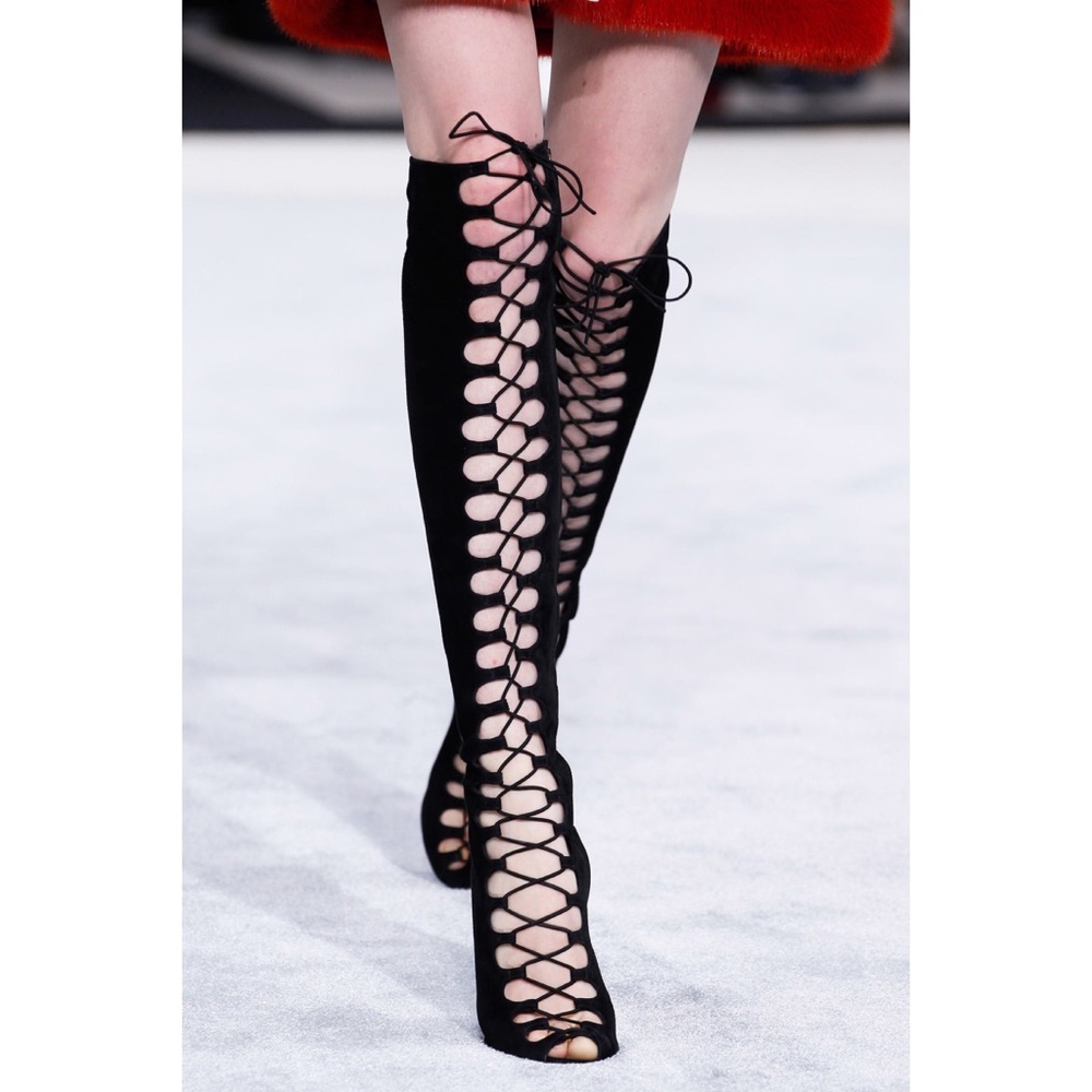 Giambattista Valli Knee-High Peep-Toe Suede Boots